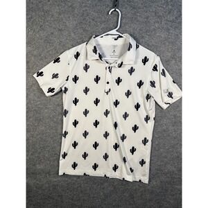 Breasy Mens Cactus Print Performance Polo Shirt White Black Size M Golf Casual